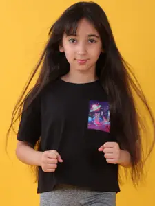 Anthrilo Girls Graphic Printed Drop Shoulder Pure Cotton T-shirt