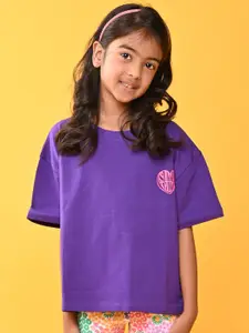 Anthrilo Girls Drop Shoulder Sleeves Pure Cotton Boxy T-shirt
