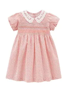 StyleCast x Revolte Girls Pink & White Floral Printed Peter Pan Collar Empire Dress