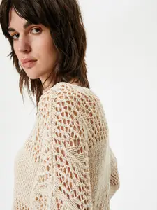 Koton Round Neck Long Sleeves Cotton Crochet Top