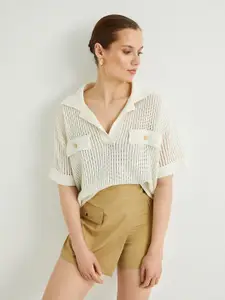 Koton Shirt Collar Drop Shoulder Sleeves Acrylic Top