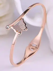 MEENAZ Rose Gold-Plated Stainless Steel American Diamond Kada Bracelet