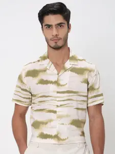 Mufti Abstract Printed Slim Fit Cuban Collar Casual Shirt