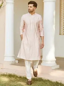 See Designs Mandarin Collar Long Sleeves Sequined Straight Kurta with Pyjama
