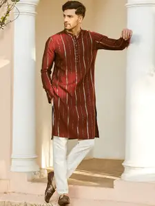 See Designs Mandarin Collar Long Sleeves Sequined Straight Kurta with Pyjama
