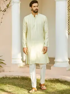 See Designs Mandarin Collar Long Sleeves Sequined Straight Kurta with Pyjama