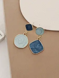 MYKI Gold-Plated Marble Finish Contemporary Drop Earrings