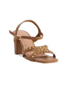 ERIDANI Embellished Open Toe Block Heels