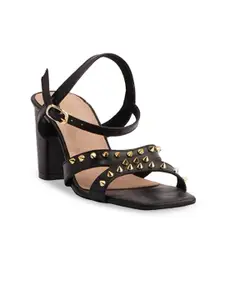 ERIDANI Embellished Open Toe Block Heels