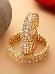 KARATCART Set Of 2 Gold-Plated American Diamond Studded Bangles