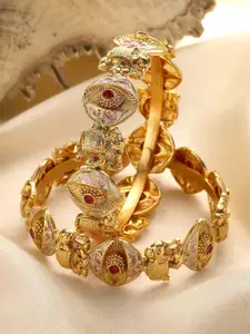KARATCART Set of 2 Gold-Plated Kundan Stone Studded Bangles