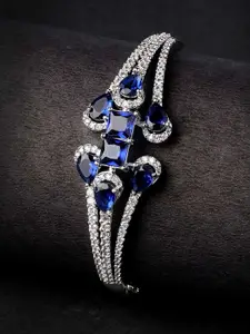 KARATCART Silver-Plated American Diamond Studded Bangle-Style Bracelet