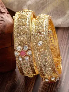 KARATCART Set Of 2 Gold-Plated American Diamond Studded Bangles