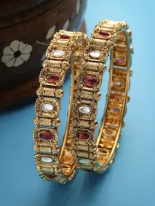 KARATCART Set of 2 Gold Plated Kundan Studded Bangles