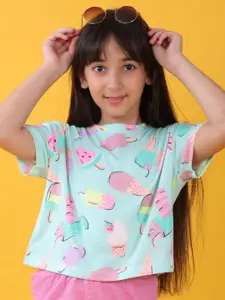 Anthrilo Girls Conversational Printed Drop Shoulder Sleeves Pure Cotton T-shirt