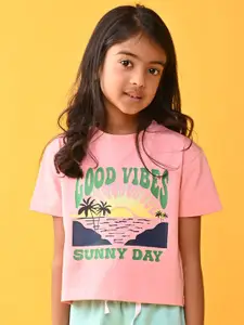 Anthrilo Girls SS24 Graphic Printed Round Neck Short Sleeves Pure Cotton T-shirt