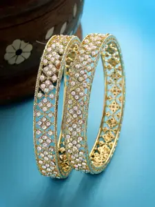 KARATCART Set of 2 Gold Plated American Diamond Studded Bangles