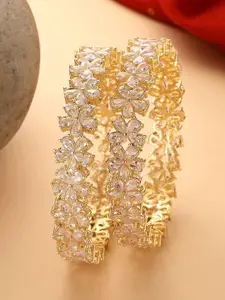 KARATCART Set Of 2 Gold Plated American Diamond Studded Bangles