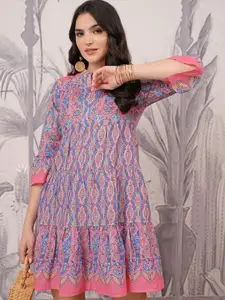 Vishudh Ethnic Motifs Print Bell Sleeve A-Line Dress