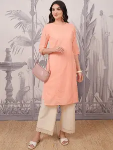 Vishudh Abstract Printed Round Neck Key Hole At Back Straight Kurta