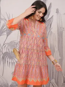 Vishudh Ethnic Motifs Print Bell Sleeve A-Line Dress