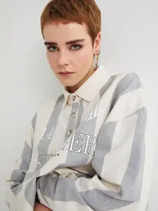 Koton Shirt Collar Striped Sweatshirt