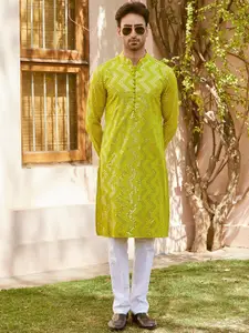 See Designs Sequins Woven Designs Straight Kurta