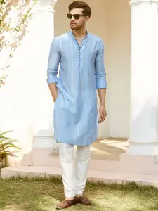 See Designs Abstract Embroidered Mandarin Collar Sequins Chanderi Silk Straight Kurta