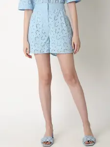 Vero Moda Women Self Design High-Rise schiffli Shorts