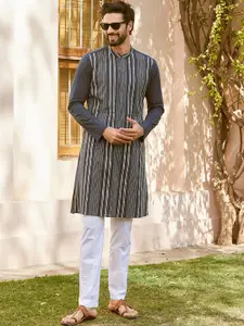 See Designs Striped Regular Sequinned Pure Cotton Kurta with Pyjamas