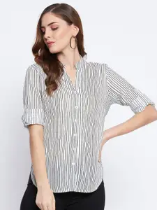 Ruhaans Classic Fit Vertical Striped Mandarin Collar Casual Shirt