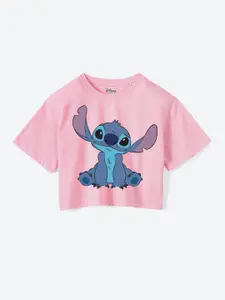 YK Disney Girls Disney Graphic Printed Printed Pure Cotton Boxy T-shirt