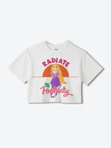 YK Disney Girls Rapunzel Graphic Printed Pure Cotton Boxy T-shirt