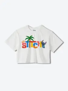 YK Disney Girls Graphic Printed Pure Cotton Boxy T-shirt