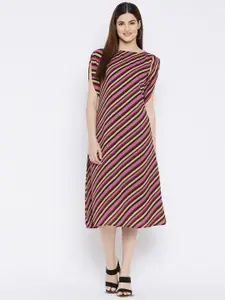 Ruhaans Striped Georgette A-Line Midi Dress