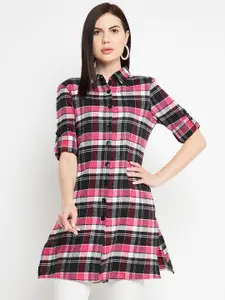 Ruhaans Classic Tartan Checked Longline Casual Shirt