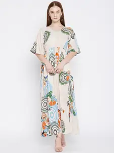 Ruhaans Floral Print Flared Sleeve Crepe Maxi Dress