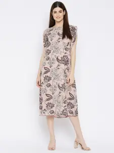 Ruhaans Floral Print Slit Sleeve Georgette A-Line Midi Dress