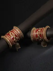 Adwitiya Collection Set Of 26 Gold-Plated Kundan-Studded Wedding Chuda Bangles