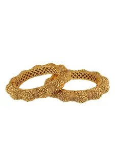 Adwitiya Collection Set Of 2 24 CT Gold Plated Antique Bangle