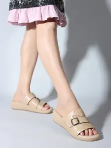 Carlton London Textured Buckle Detailed Comfort Heels