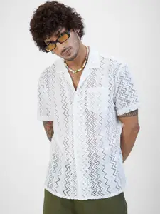 VASTRADO Self Design Short Sleeves Oversized Casual Shirt