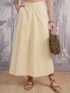 Vishudh Beige Schiffli Gathered Midi Skirt