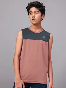 Technosport Boys Colourblocked Sleeveless Moisture Wicking Active T-shirt