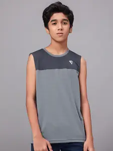 Technosport Boys Colourblocked Sleeveless Moisture Wicking Active T-shirt