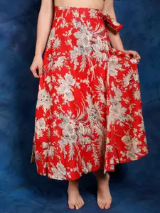 Exotic India Printed Pure Cotton Wrap Around Skirt