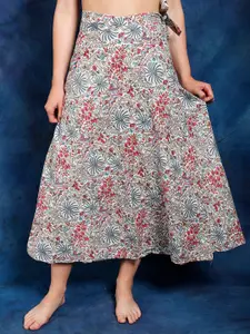 Exotic India Printed Pure Cotton Wrap Midi Skirts
