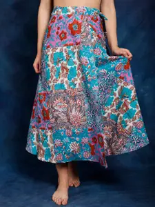 Exotic India Printed Pure Cotton Wrap Midi Skirt
