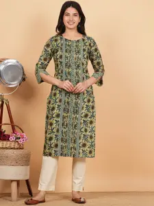Vbuyz Floral Printed Round Neck Straight Kurta