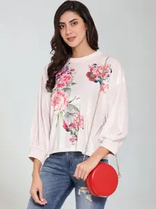 Moda Elementi Round Neck Long Sleeves Floral Printed Top